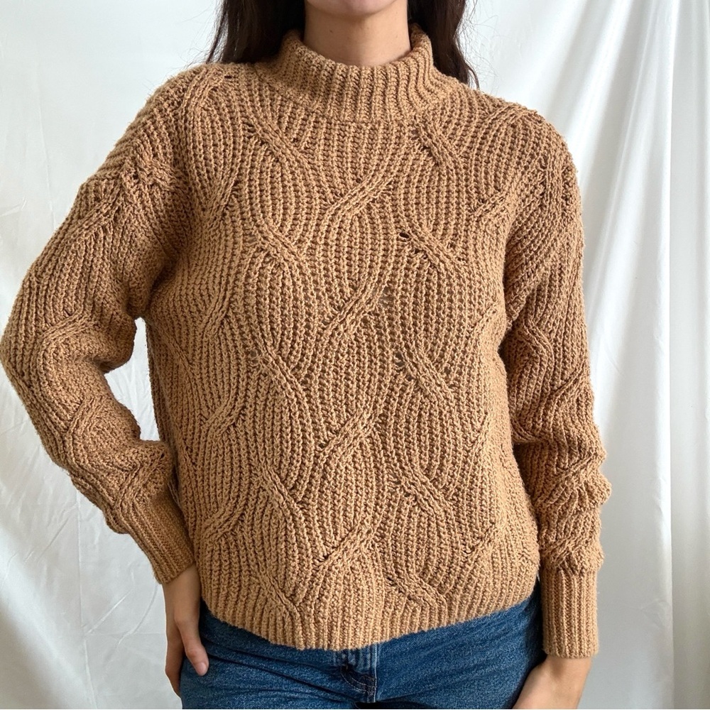Vintage Y2K brown crochet knit sweater American Eagle small mockneck long sleeve